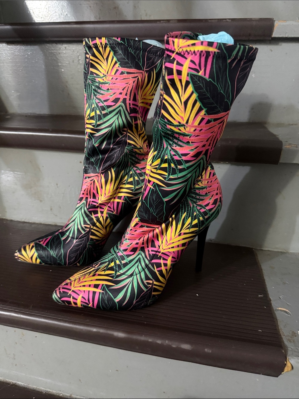 Tropical Print Pointed-Toe Stiletto Boots - Multicolor, 10, fits 9.5/10 - Picture 5 of 11